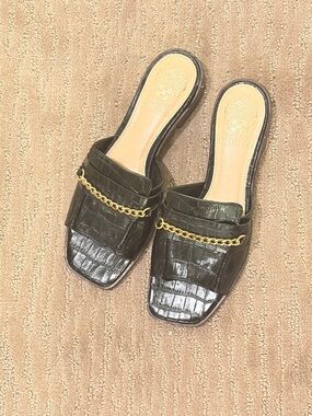 Vince Camino  Croc-Embossed Chain Slide Sandal